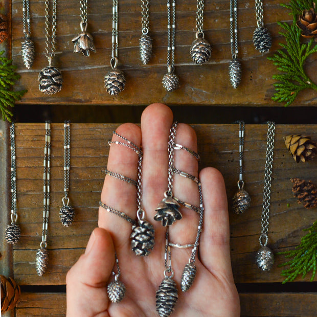 Silver Pinecone Necklaces - Real Cast Pinecone Pendants
