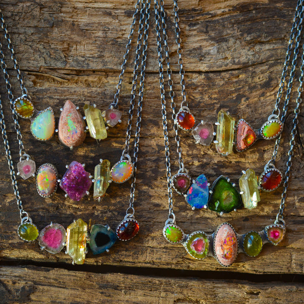 Gem Collector's Pendants - Tourmaline, Apatite, Mexican Fire Opal, Lightning Ridge Opal, Welo Opal, Garnet & Vesuvianite Necklaces