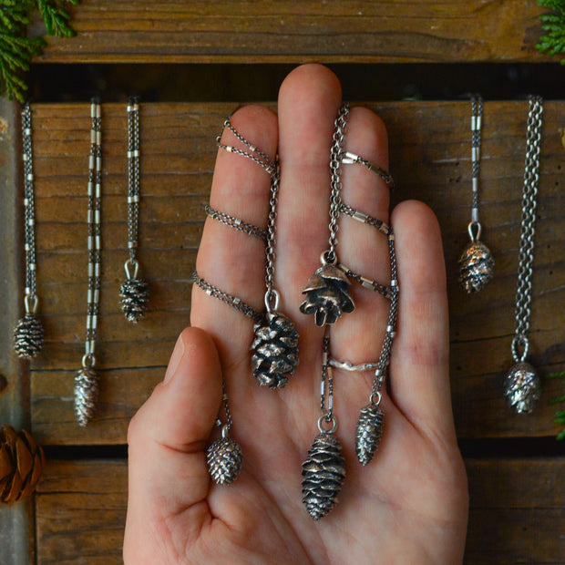 Silver Pinecone Necklaces - Real Cast Pinecone Pendants