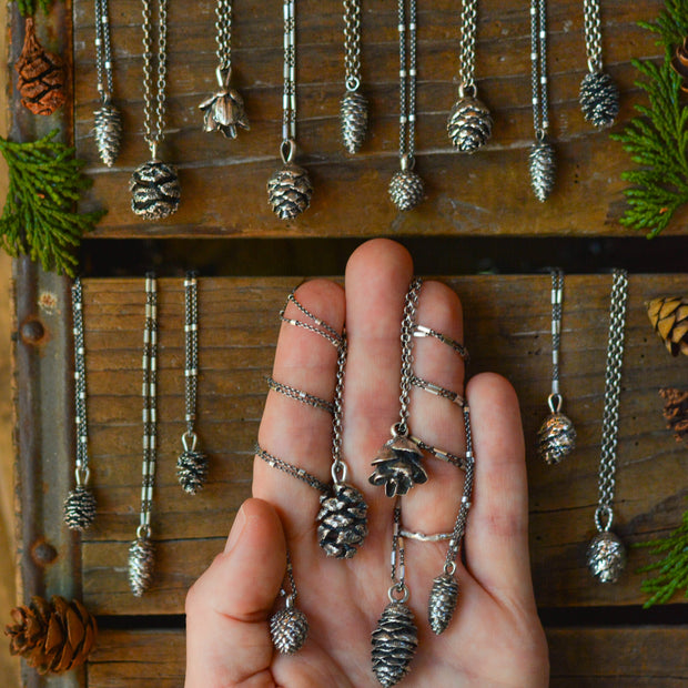 Silver Pinecone Necklaces - Real Cast Pinecone Pendants
