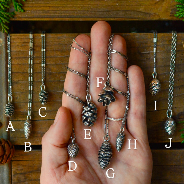 Silver Pinecone Necklaces - Real Cast Pinecone Pendants