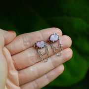 Pink Tourmaline Draped Studs- Statement Earrings