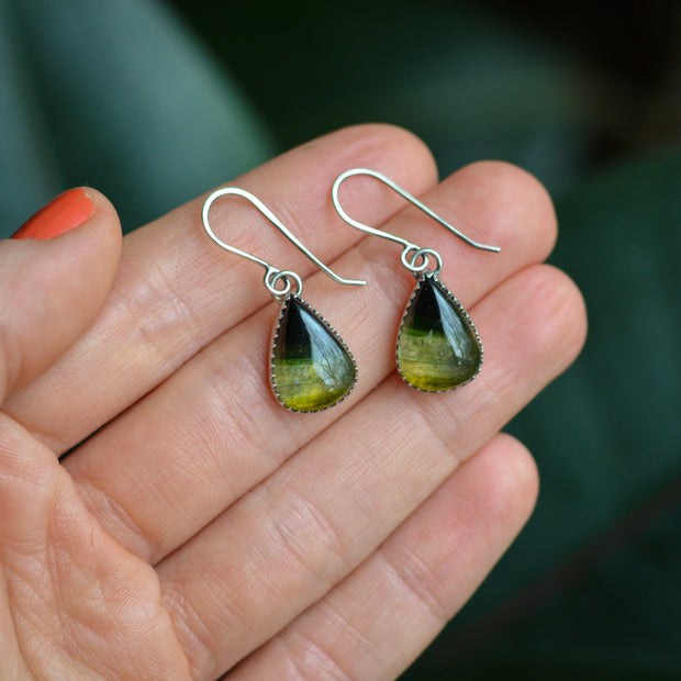 Petite Green Drop Tourmaline Danglers- Statement Earrings