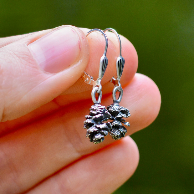 Alder Cone Danglers - Cast Silver Earrings