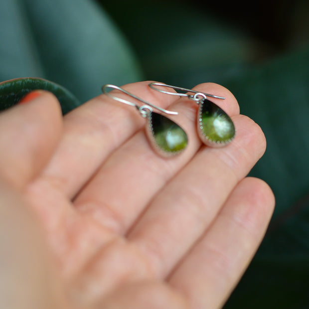 Petite Green Drop Tourmaline Danglers- Statement Earrings