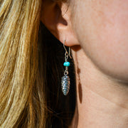 Turquoise Pinecone Danglers - Natural Pilot Mountain Turquoise Earrings