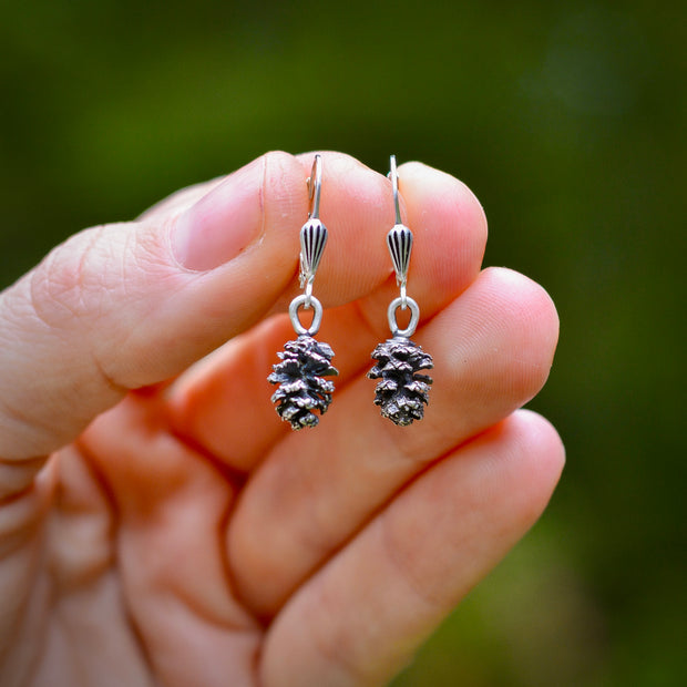 Alder Cone Danglers - Cast Silver Earrings