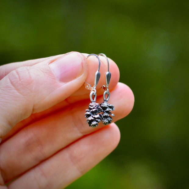 Alder Cone Danglers - Cast Silver Earrings