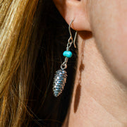 Turquoise Pinecone Danglers - Natural Pilot Mountain Turquoise Earrings