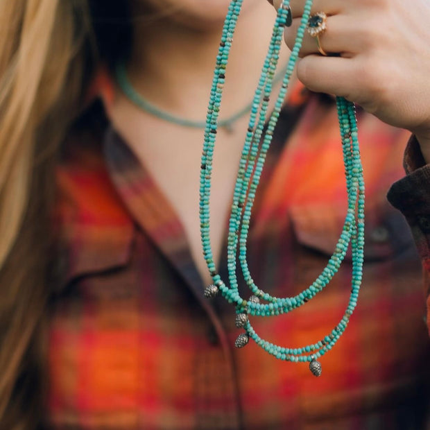 Turquoise and Mini Pinecone Chokers - Natural Turquoise Beaded Necklaces