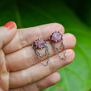 Pink Tourmaline Draped Studs- Statement Earrings