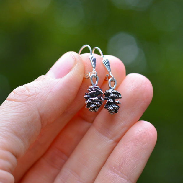 Alder Cone Danglers - Cast Silver Earrings