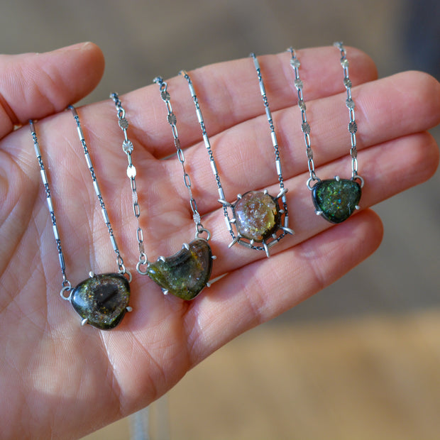 Green Tourmaline Slider Pendants- Natural Crystal Necklaces