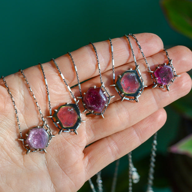 Pink Tourmaline Slider Pendants- Natural Crystal Necklaces