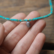 Turquoise and Mini Pinecone Chokers - Natural Turquoise Beaded Necklaces