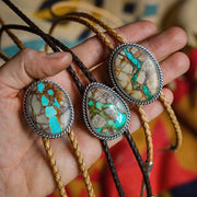 Royston Turquoise Bolos- Natural Turquoise and Brown Leather Necklace Ties
