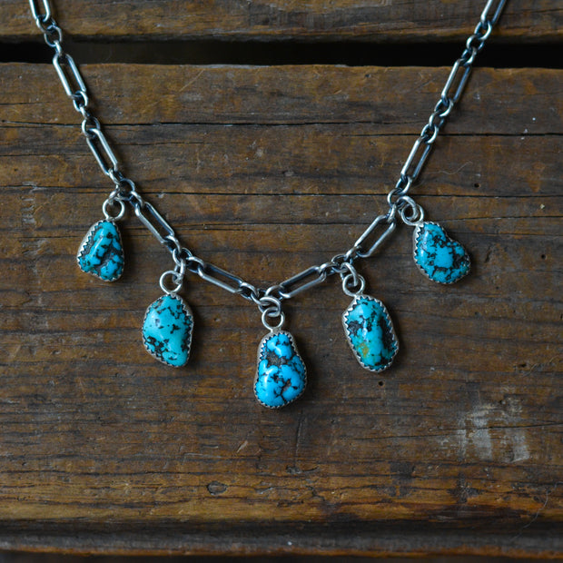 Turquoise Nugget Charm Choker - Natural Raw Kingman Turquoise Necklace