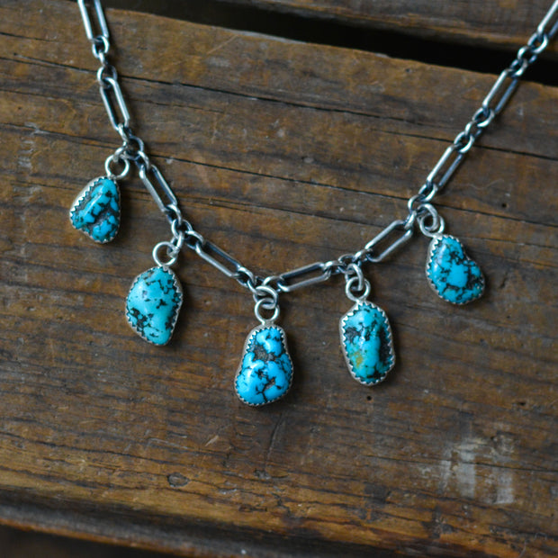 Turquoise Nugget Charm Choker - Natural Raw Kingman Turquoise Necklace