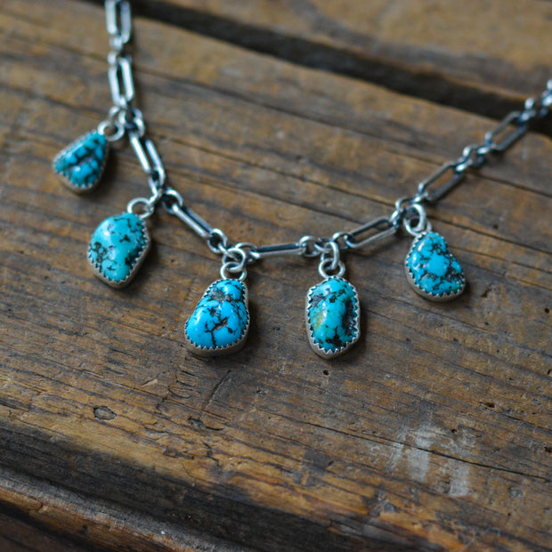 Turquoise Nugget Charm Choker - Natural Raw Kingman Turquoise Necklace