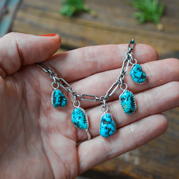 Turquoise Nugget Charm Choker - Natural Raw Kingman Turquoise Necklace