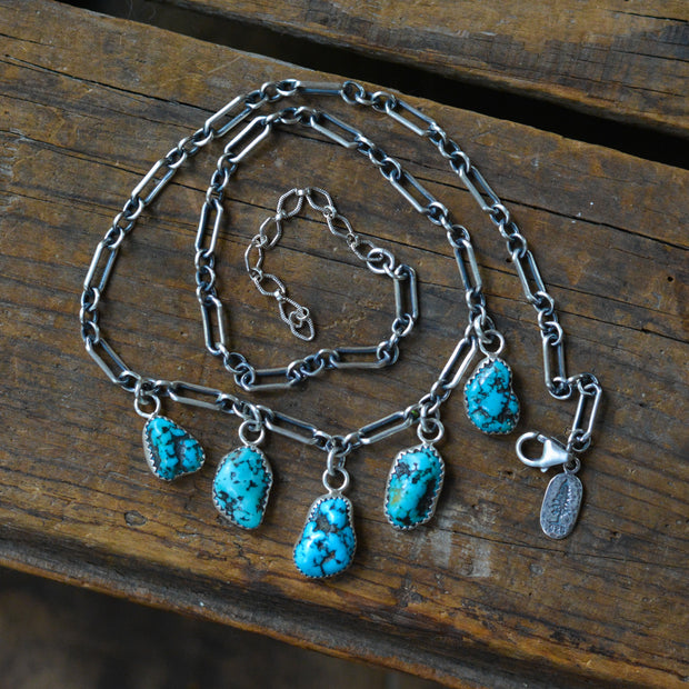 Turquoise Nugget Charm Choker - Natural Raw Kingman Turquoise Necklace