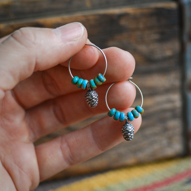 Pinecone Hoops - Kingman Turquoise Earrings