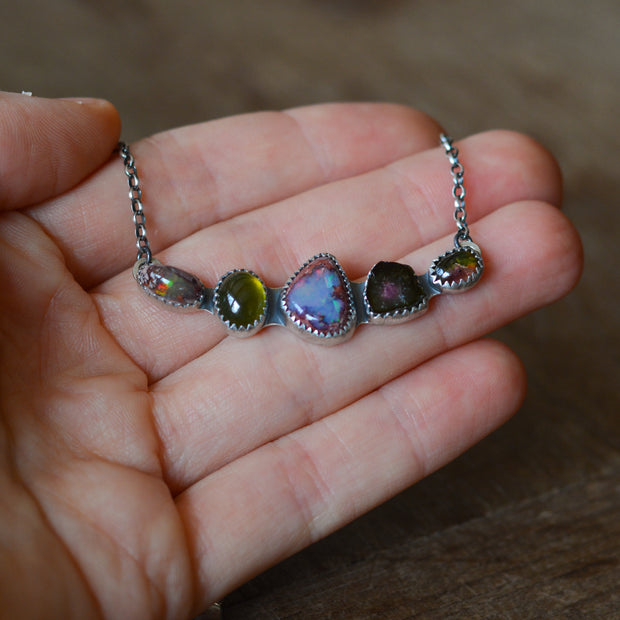 Gem Collector's Pendant 1 - Fire Opal, Vesuvianite & Tourmaline Necklace