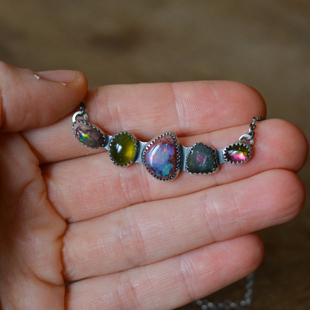 Gem Collector's Pendant 1 - Fire Opal, Vesuvianite & Tourmaline Necklace