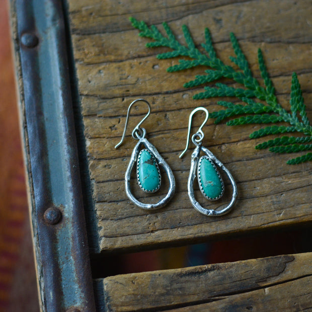 Turquoise Twig Danglers - Natural Fox Turquoise Earrings