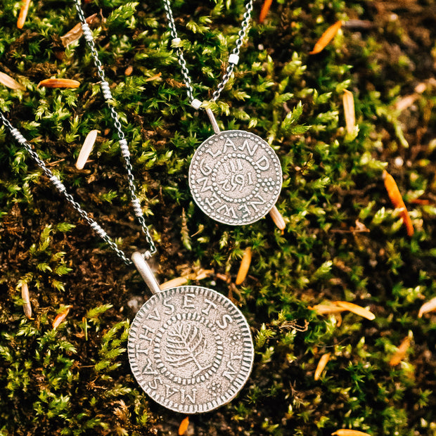 Pine Tree Shilling Medallions - Sterling Coin Necklaces