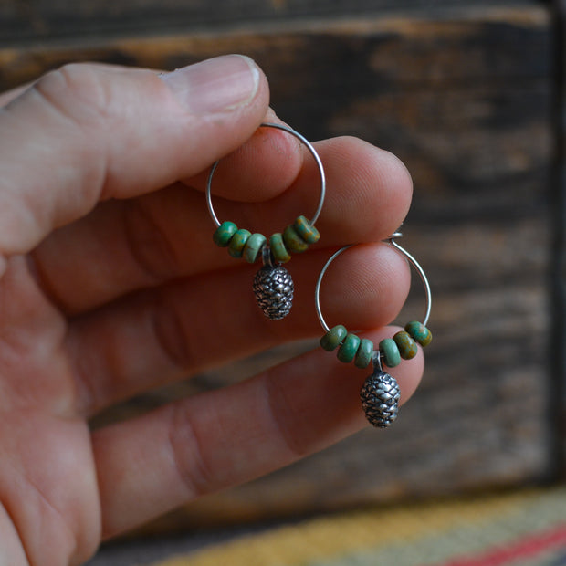 Pinecone Hoops - Fox Turquoise Earrings